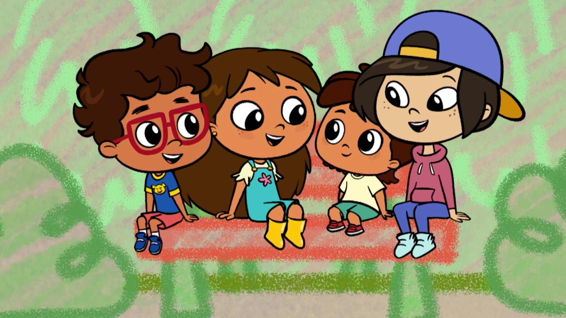 Rosie makes a chalk town in the circle drive. / Rosie looks after the community garden.