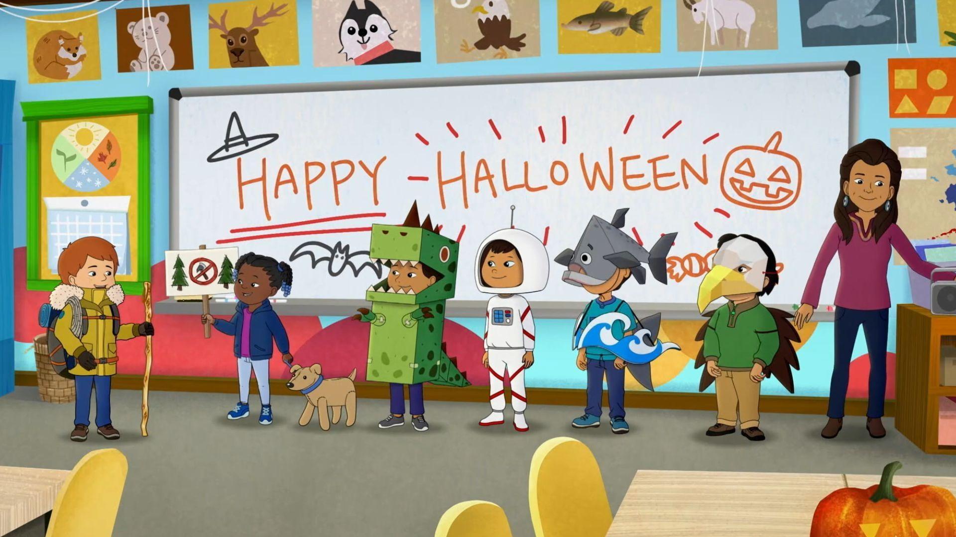 Molly helps Jake dress up for Halloween./What's causing trees in Qyah to turn rusty brown?