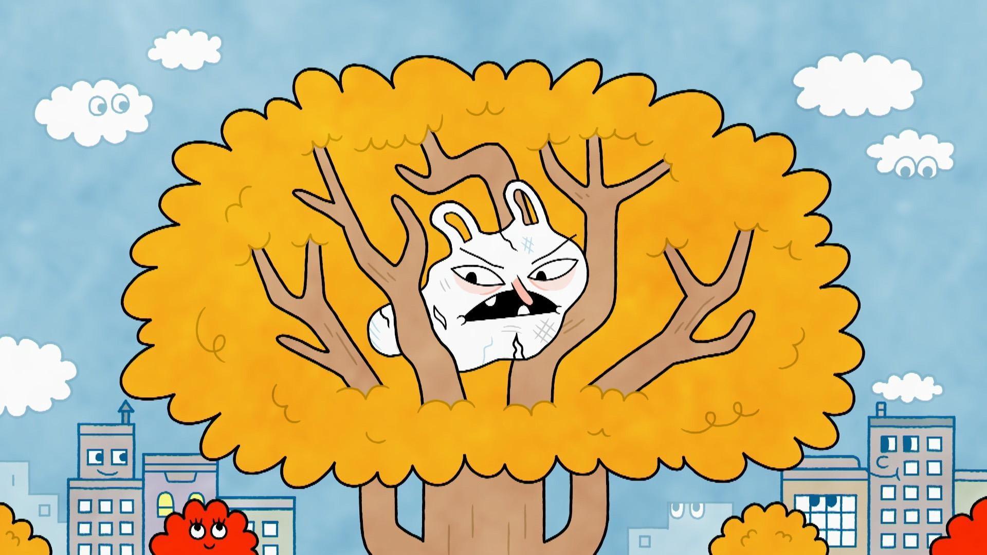 Watt and Windy help Detritus who has gotten stuck in a tree in the park.