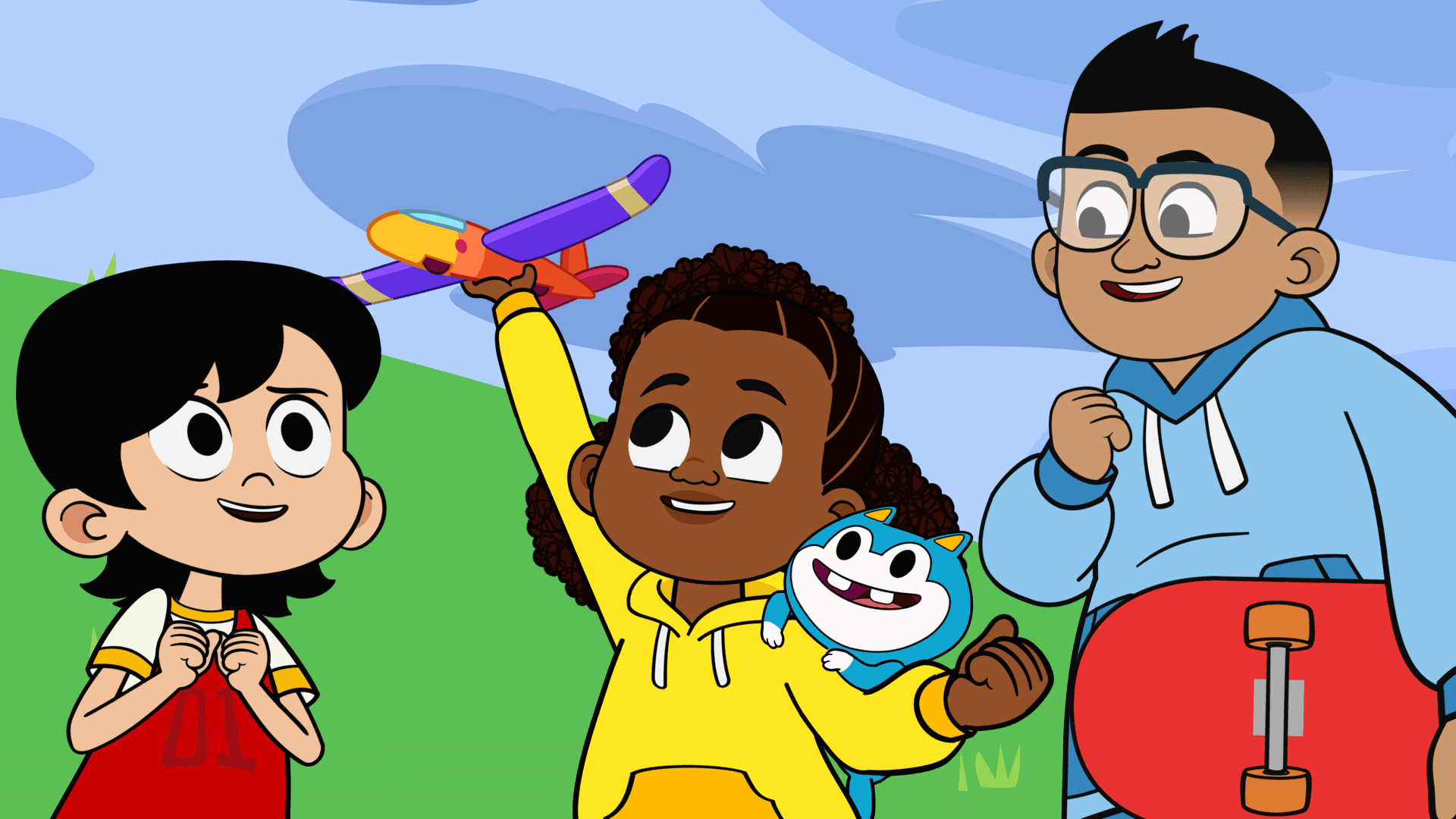 Lyla breaks a group project./Lyla’s toy glider gets stuck in a big puddle.