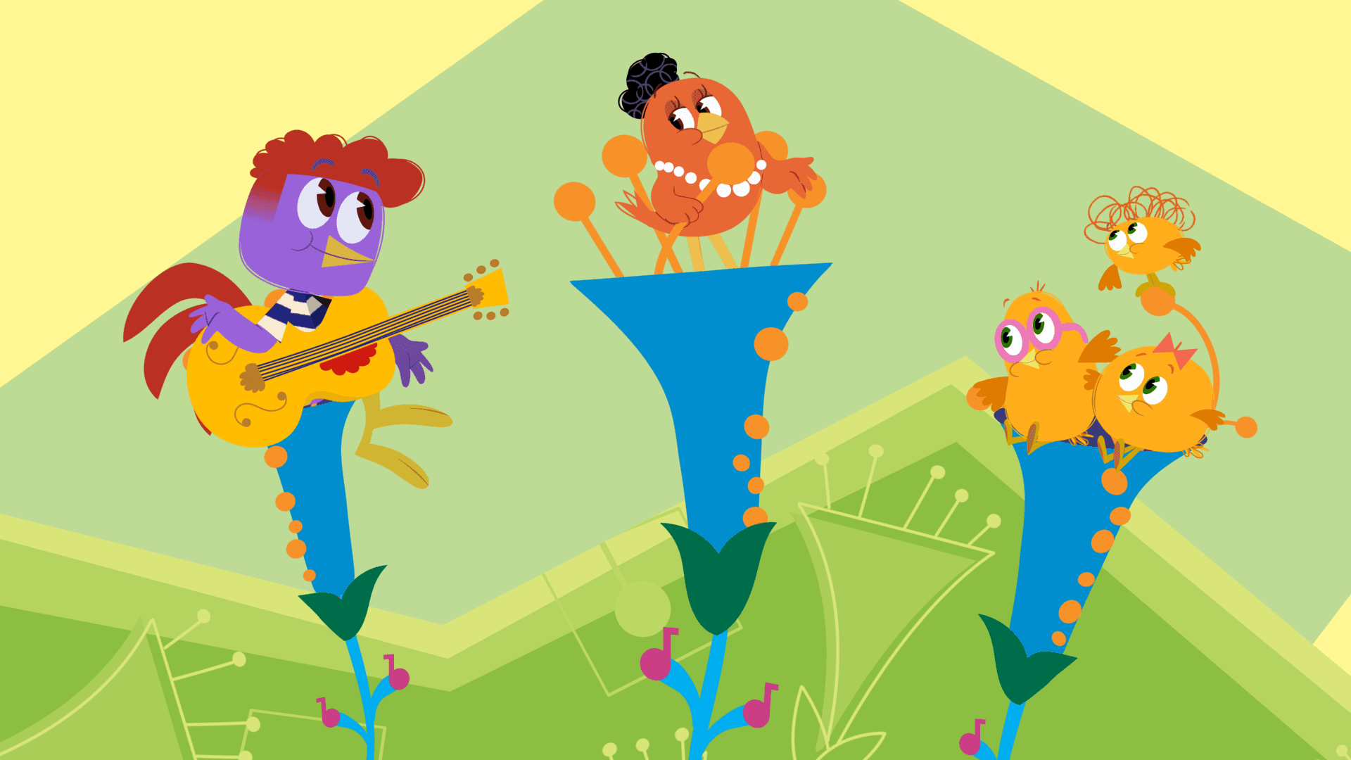 Rooster and Ella show the Chick-a-Dees how songs can grow starting with just a few notes!