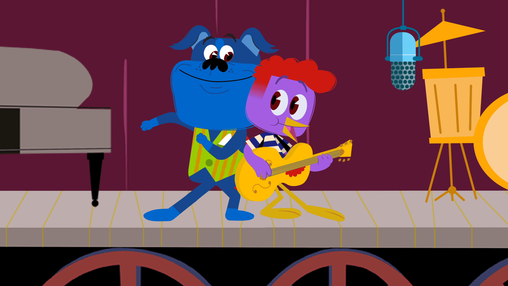 Rooster and Louis Farmstrong teach the Chick-a-Dees the importance of warming up.