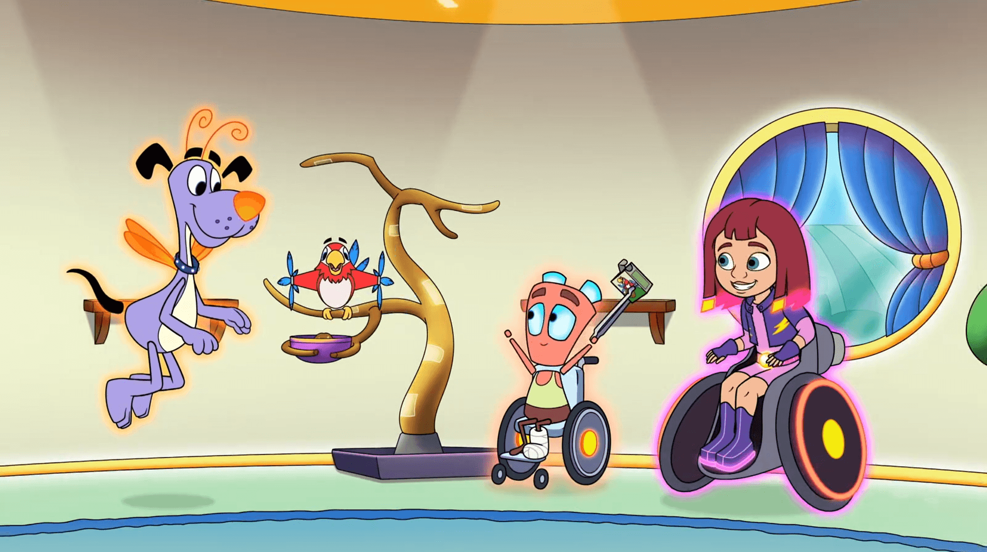 Occupational Therapist Rae helps an injured Beeple. / Meteorologist Dev predicts the weather.