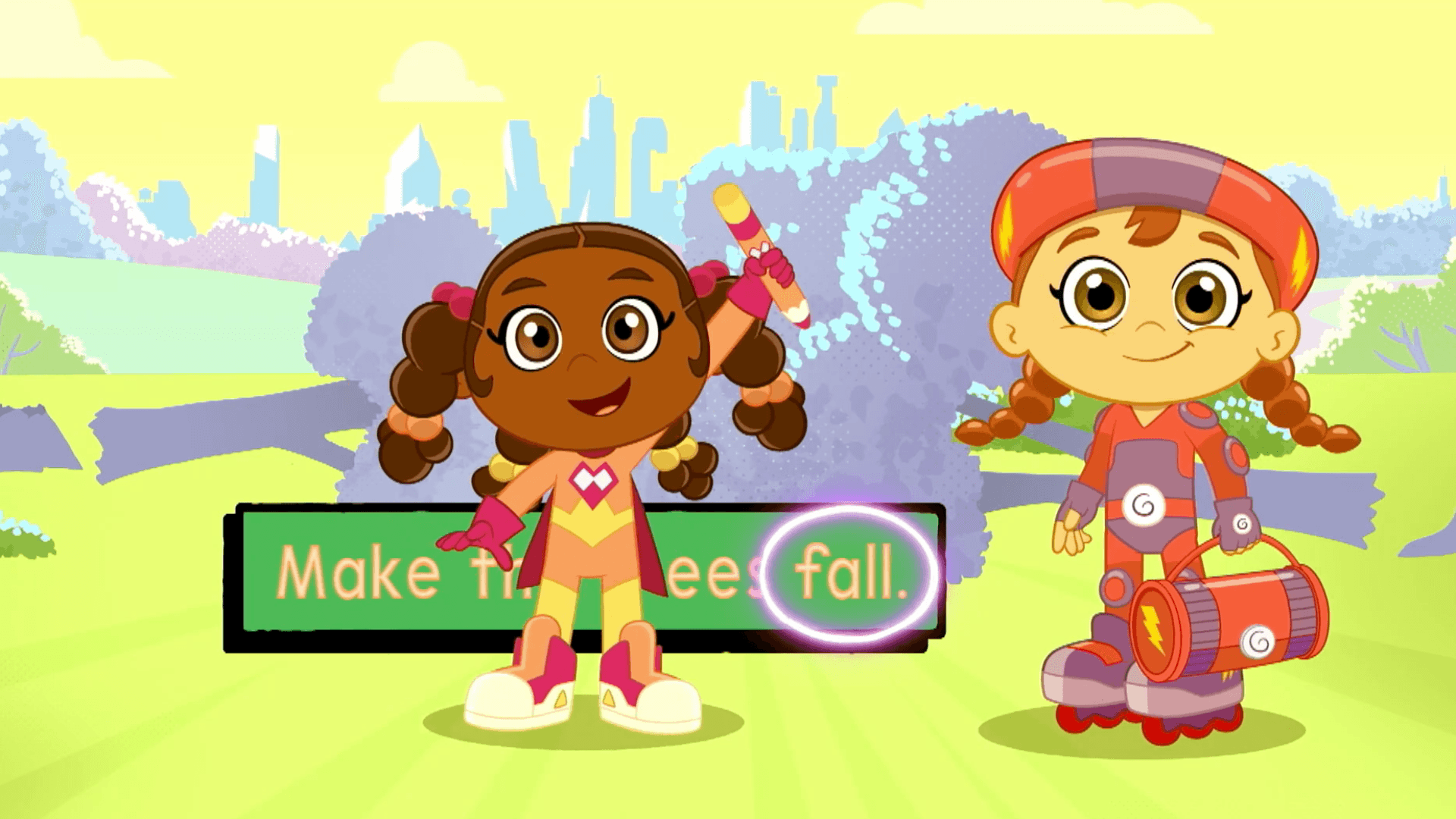 Power Paige accidentally writes a sentence that causes all the trees in the park to fall.